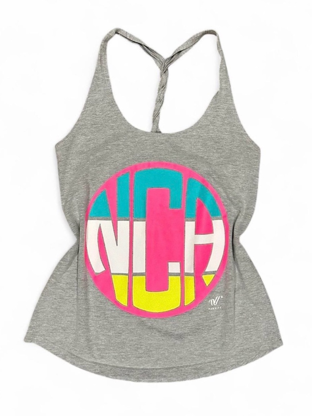 Y2K Women’s Varsity Made in USA NCA Grey Racerback Tank Top Size Small